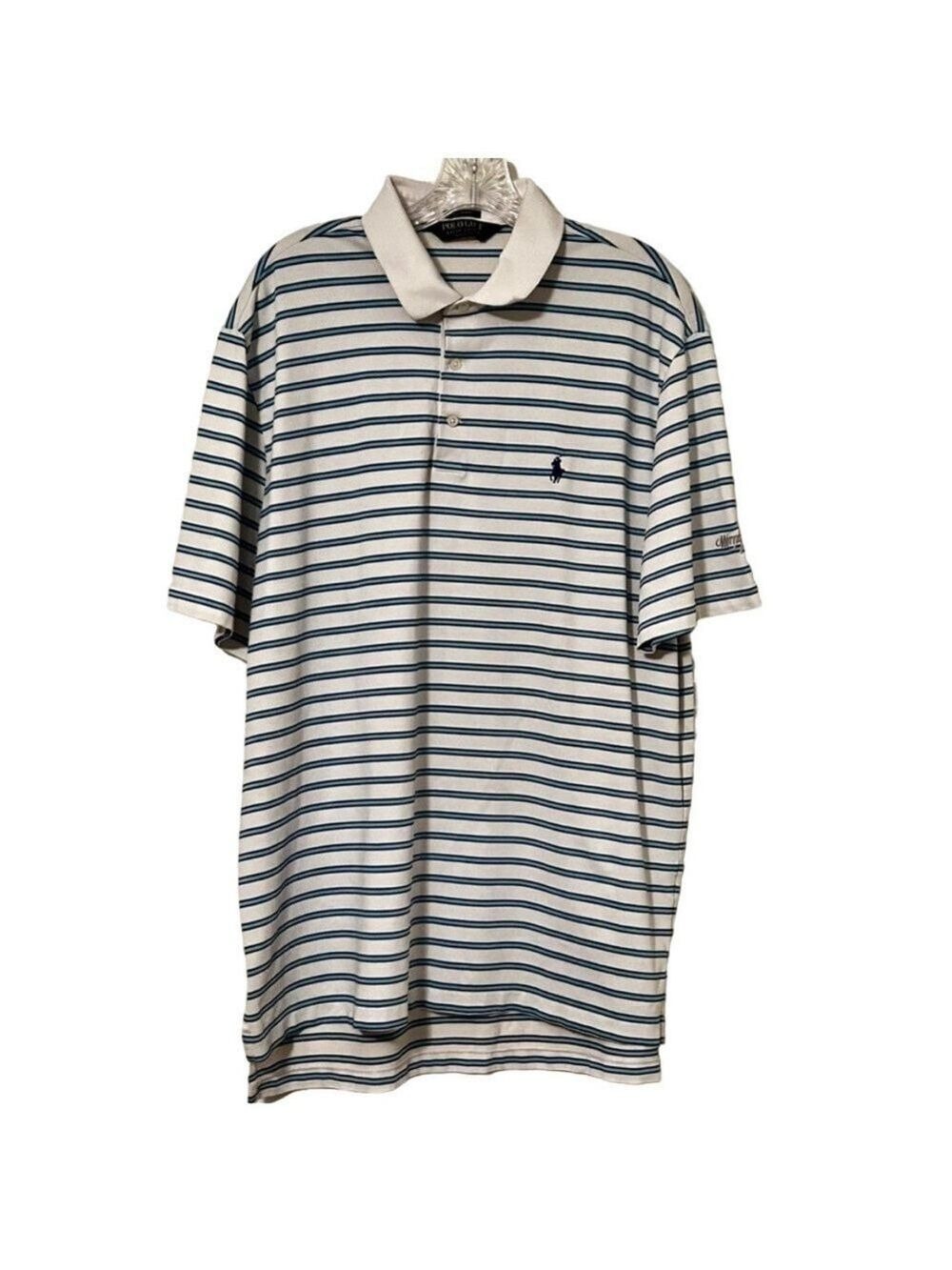 Polo Golf Ralph Lauren Performance Striped Polo Shirt Blue White Size L